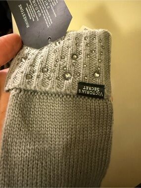Victoria's Secret Gray Rhinestone Knit Beanie